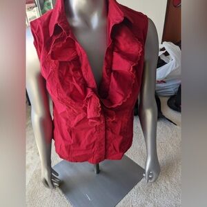 Womens Nine West Red Shirt Suit Sz 2 Two Sleeveless Ruffles Very Nice Button Up
